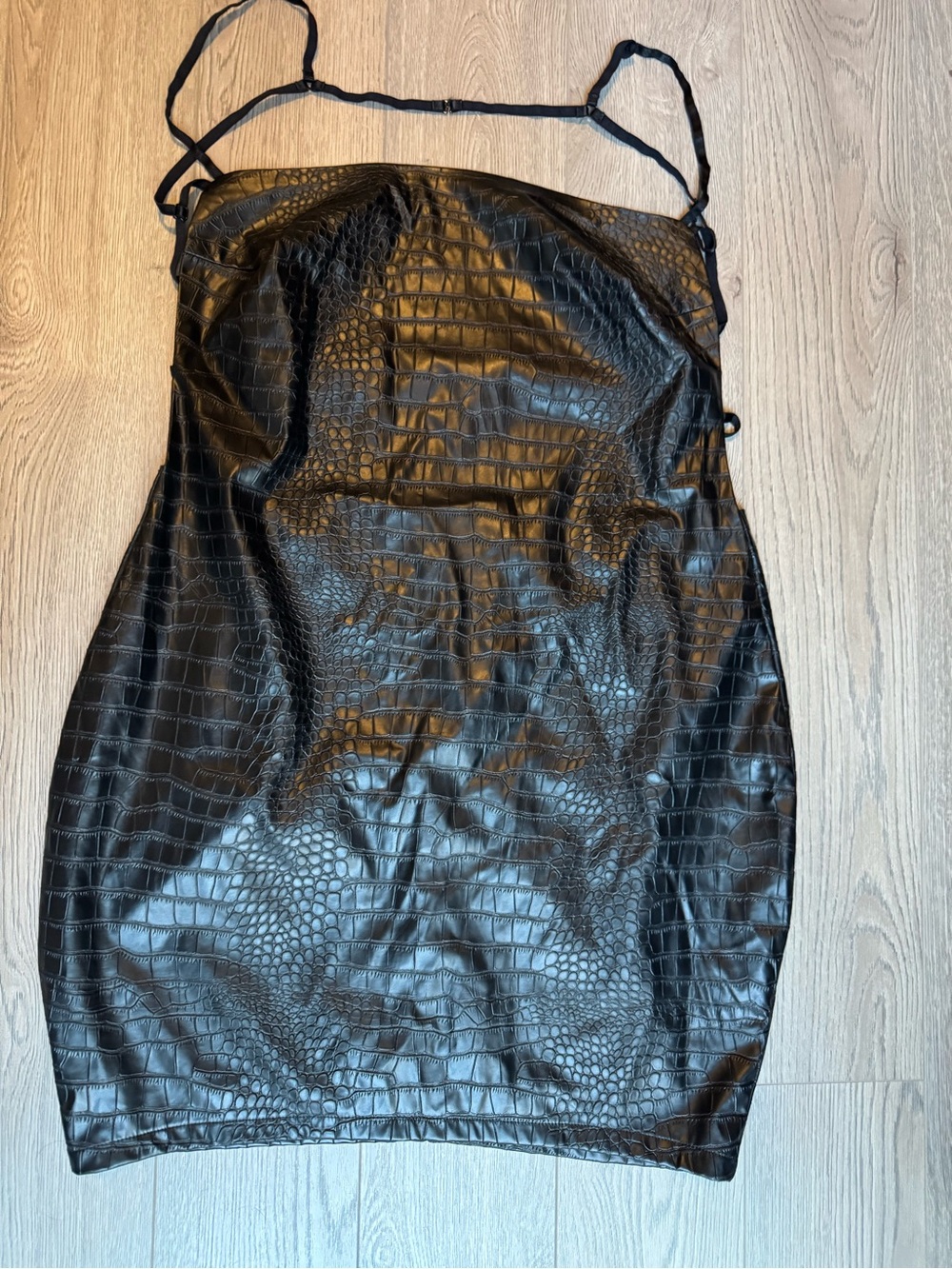 Fashion Nova Black Faux Croc Mini Slip Dress